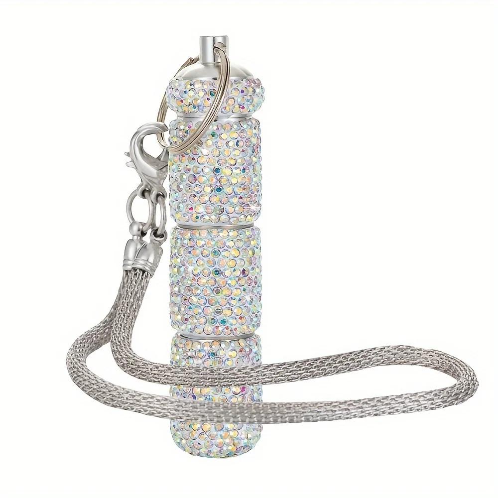 Блестящая таблетница Портативный дорожный контейнер для таблеток инкрустированный стразами Водонепроницаемый маленький держатель для таблеток с брелоком Милая коробка для хранения таблеток