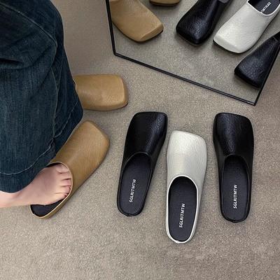 Модные полутапочки-мешки на голову, женская верхняя одежда на плоской подошве, весна и лето, мягкая кожа, нескользящая, квадратная, с одной педалью, ленивые туфли, повседневная кожаная обувь