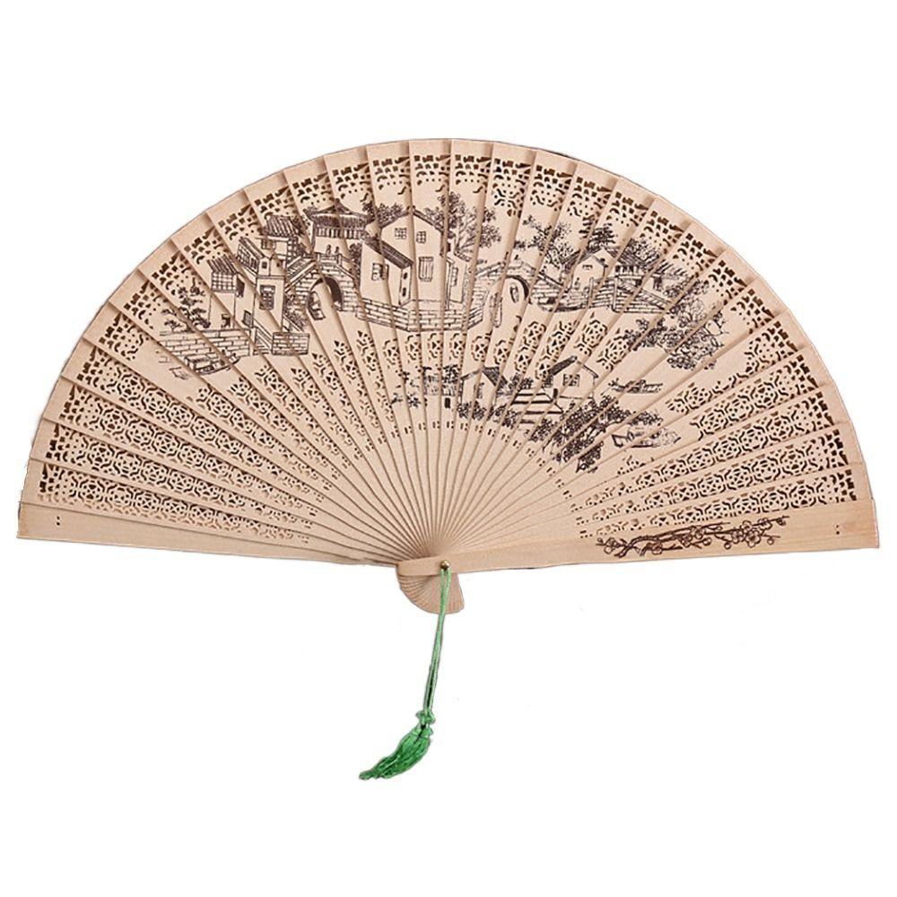 Сандаловое дерево окрашенный деревянный веер китайский стиль ретро складной веер подарочный полый резной складной веер