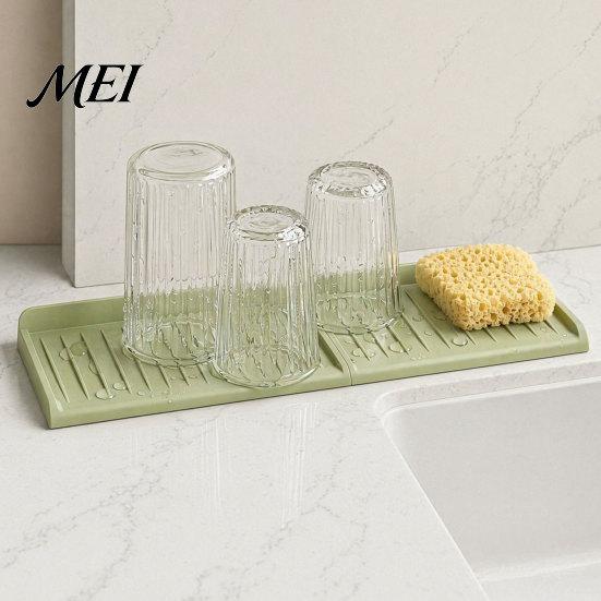 Sink Draining Mat Silicone Kitchen Faucet Mat, Foldable Splash Guard with Suction Cup, Countertop 5 Degrees Slope Water for Bathroom Multi-functional