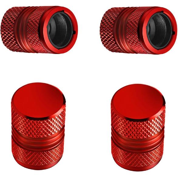 Tire Valve Stem Caps - 4 Pack Anti-Corrosion Premium Anodized Alloy Tyre Air Valve Caps Universal for Car SUV Bike Red