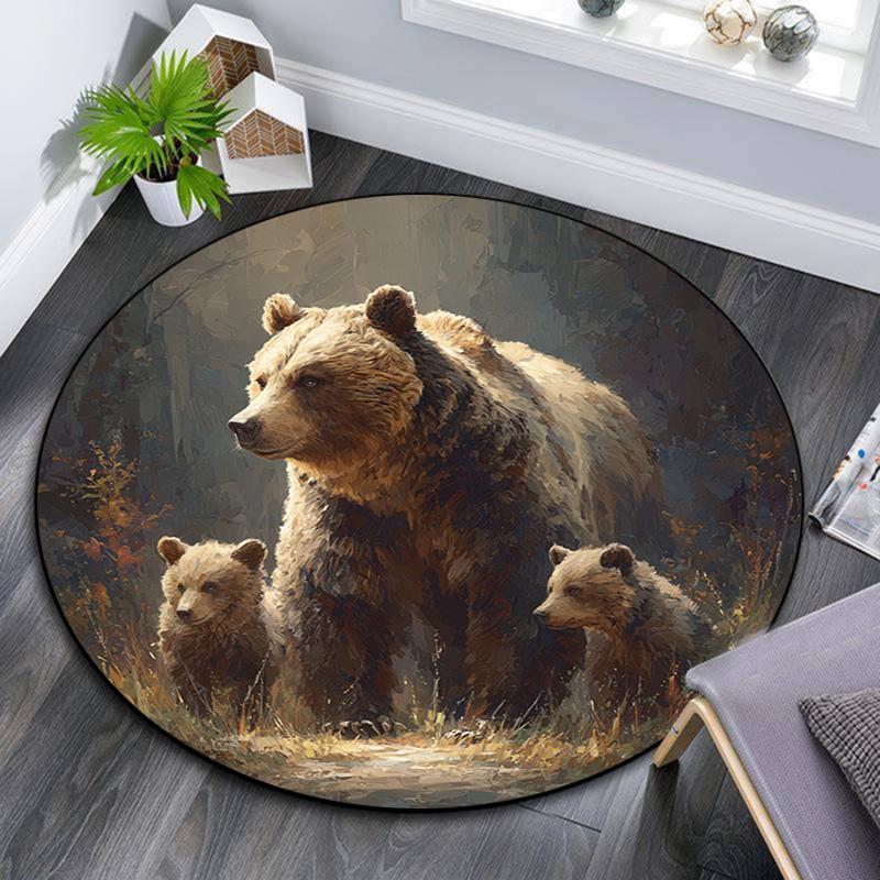 Brown Bear Round Area Rug,Carpet Rug for Living Room Bedroom Sofa Playroom Decor,Non-slip Floor Mat