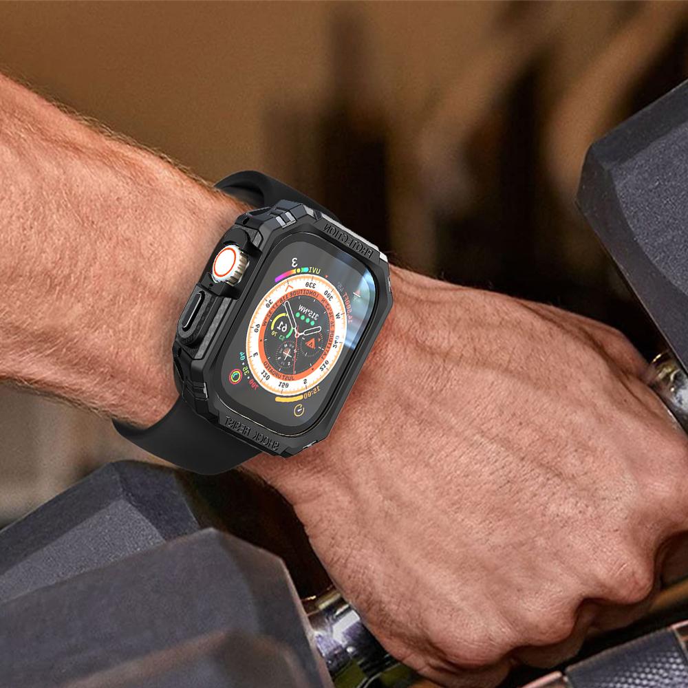 Military Toughed Frame Case for Apple Watch Ultra Series 8 7 6 SE 5 Carbon Fiber Texture Bumper Metal Button 49mm 40 41 44 45mm