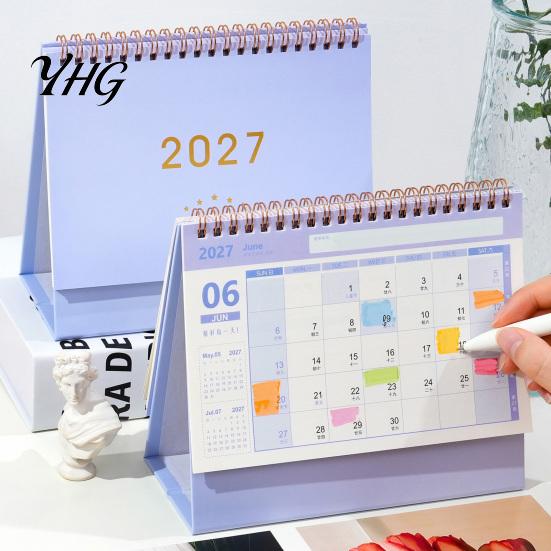 Simple Table Calendar 2027 Desk Calendar, Standing Flip Desktop Minimalist Gold Foil Cover Academic Year Monthly Planner, Thick Paper for Note Taking,