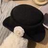 Flat-top Hepburn Style Topper Hat Woolen Women Jazz Hat Elegant Black Felt Hat  Dinner
