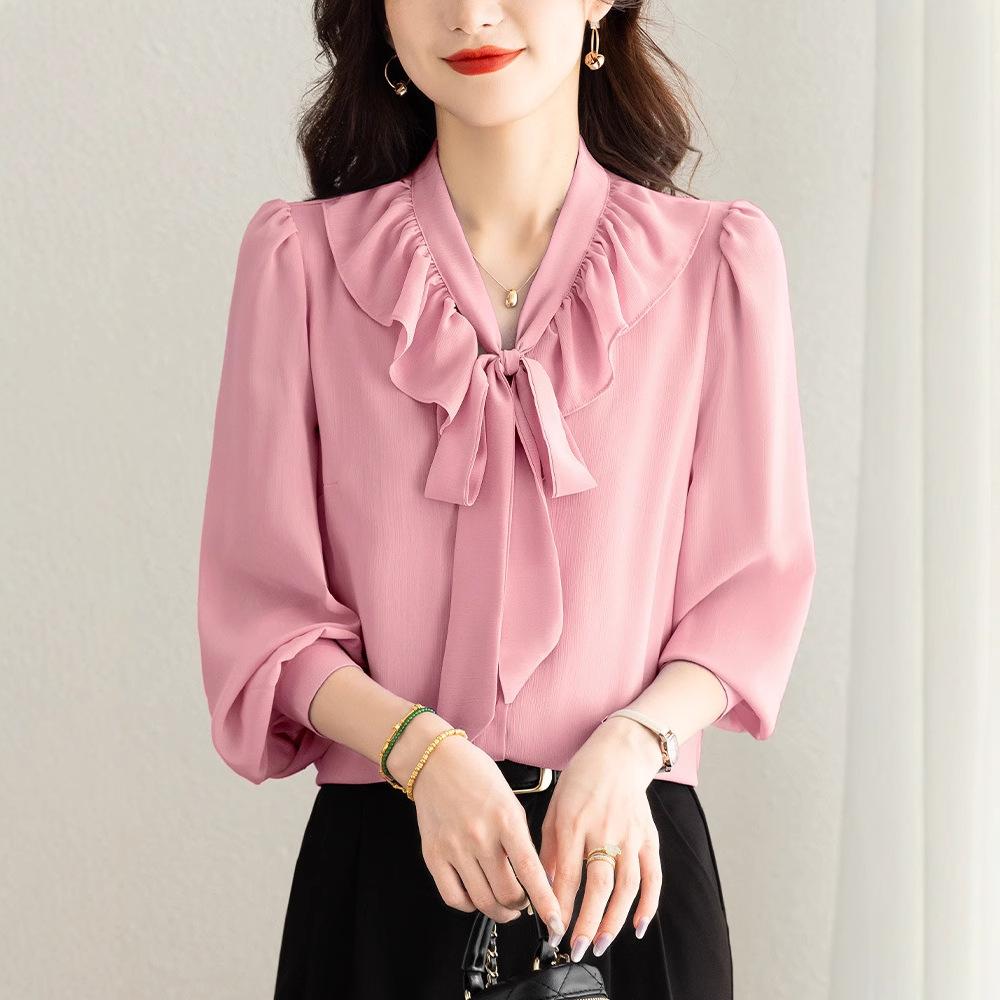 Французская мода, шифоновая рубашка с длинными рукавами и оборками, женская весенняя новая рубашка Streamer, элегантный топ в иностранном стиле