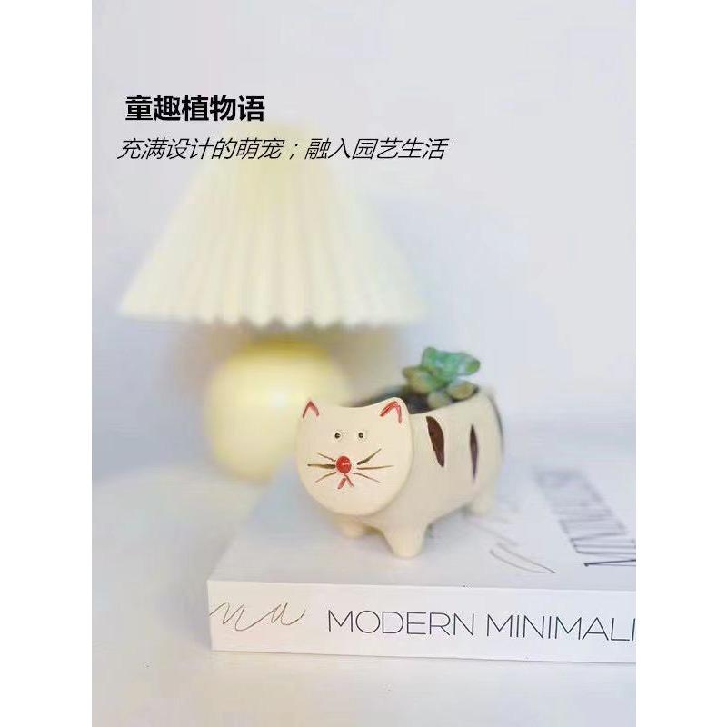 New 2pcs Set Creative Cartoon Cat Succulent Pot Flower Pot Ceramic Plant Pots Hanging Planter Desktop Ornaments Home Decore