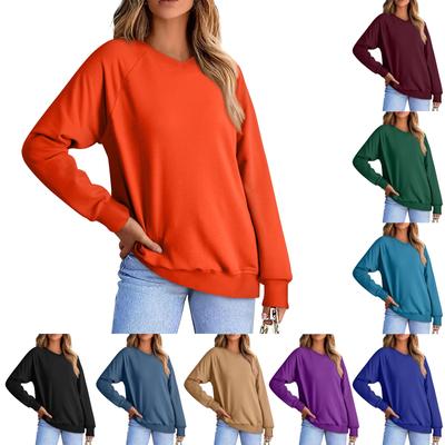 Женская модная толстовка с V-образным вырезом, длинным рукавом, однотонная, повседневная, свободная, с рукавами реглан, толстовка, свитер