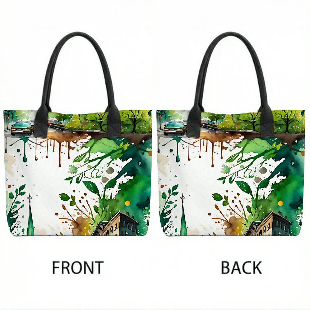 Watercolor City Tote Bag Stylish Large Capacity Casual Shoulder Bag for Daily Use