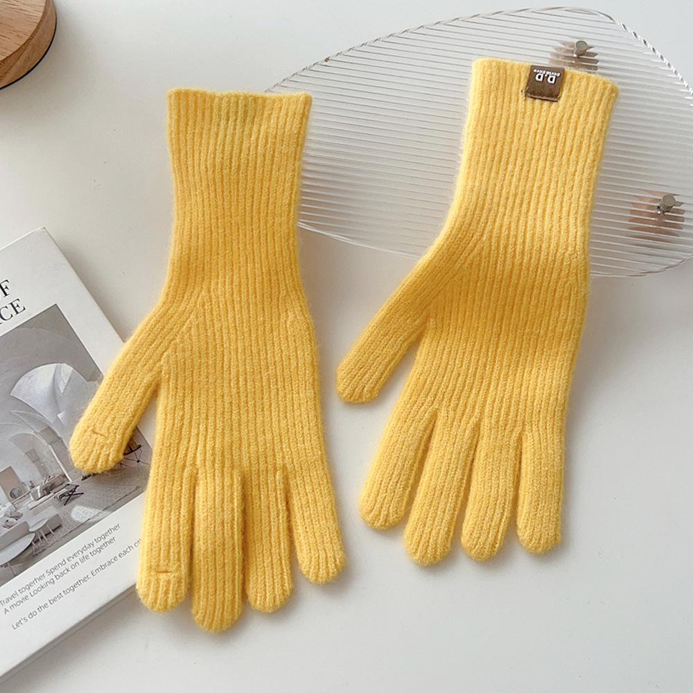 New Solid Color Gloves For Women In Winter Versatile For Students Cute Five Finger Knitted Knitted Couple Touchscreen Cute Warm Cycling