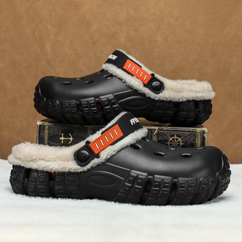 Мужские зимние тапочки с закрытым носком на флисовой подкладке: Плотный, теплый и удобный для использования на открытом воздухе