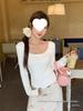 Сексуальная футболка с длинным рукавом и квадратным вырезом, с кружевной вставкой и бантом для женщин - издание Ранняя Осень 2025