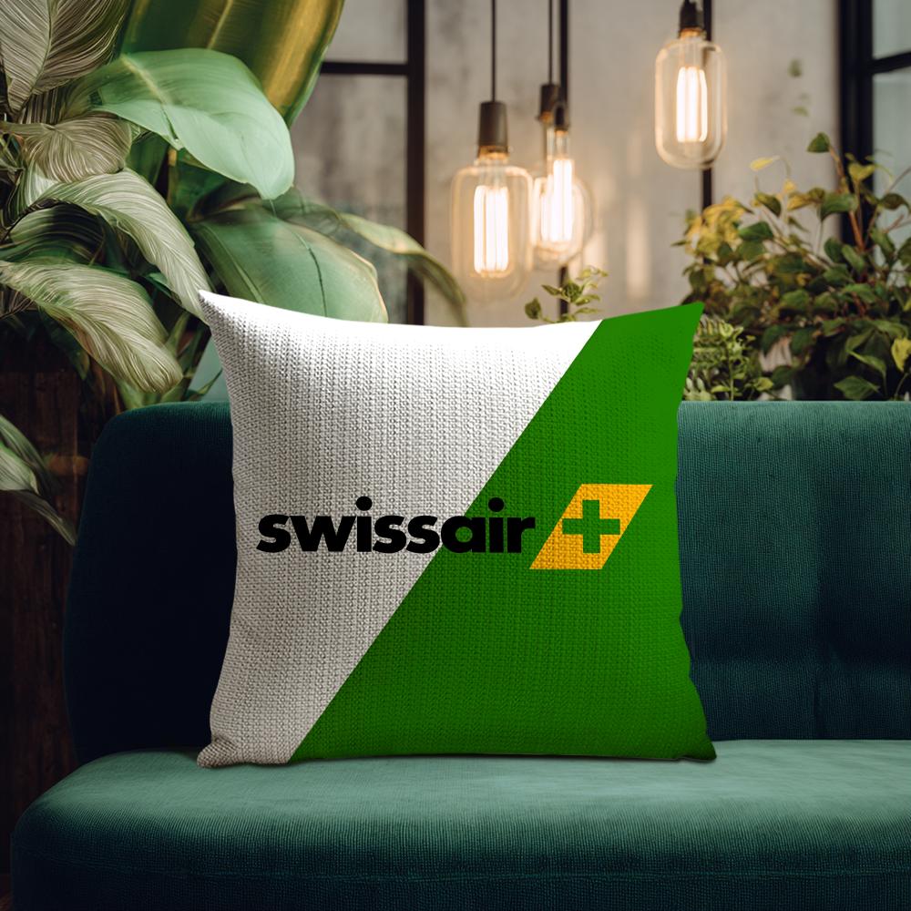 Наволочка Swiss Airlines S-Swissair из натурального льна, органическая ткань, двусторонняя печать, дышащая, идеальна для домашнего декора
