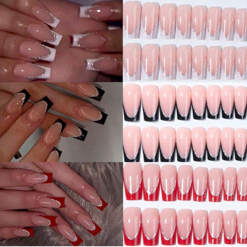 24 шт. Длинные белые накладные ногти формы "короткий стилет" для французского маникюра, Press On Nails, элегантный стиль для женщин, девушек, для повседневного ношения или вечеринок, принадлежности для маникюра
