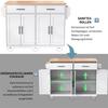 Kitchen Sideboard Serving Trolley with Folding Table Top 120x46(70)x91cm White Castors Cabinet And Interchangeable Wooden Legs Ideal for