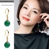 Корейская мода Позолоченные серьги-подвески с зеленым яшмовым камнем