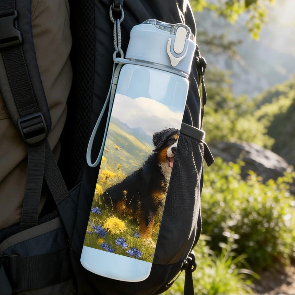 1PC Border Collie Flower Meadow 750ml Color Plastic Sports Water Bottle Leakproof Flip Straw Lid Suitable for Sports Office Home Use