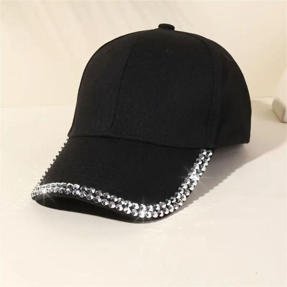 Adjustable Rhinestone Baseball Cap Elegant Streetwear Cap Diamond Brim Cap  Couple Accessories