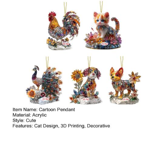 5Pcs/Set Cartoon Pendant 2D Acrylic Shiny Cat Dog Shape Decorative Car Charm Doors Backpacks Handbags Pendant