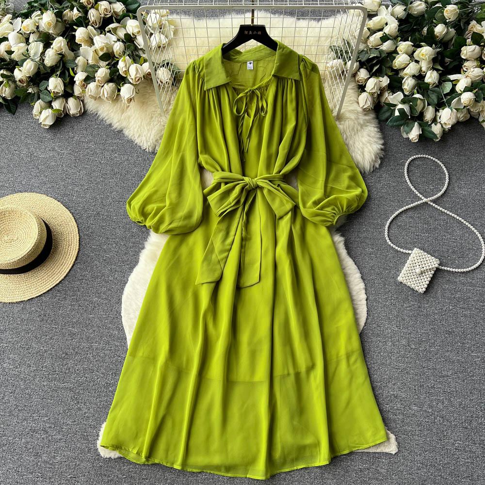 Французские шикарные платья макси для женщин с отложным воротником и рукавами-фонариками, женское летнее платье на шнуровке, женское летнее платье трапециевидной формы, Прямая поставка