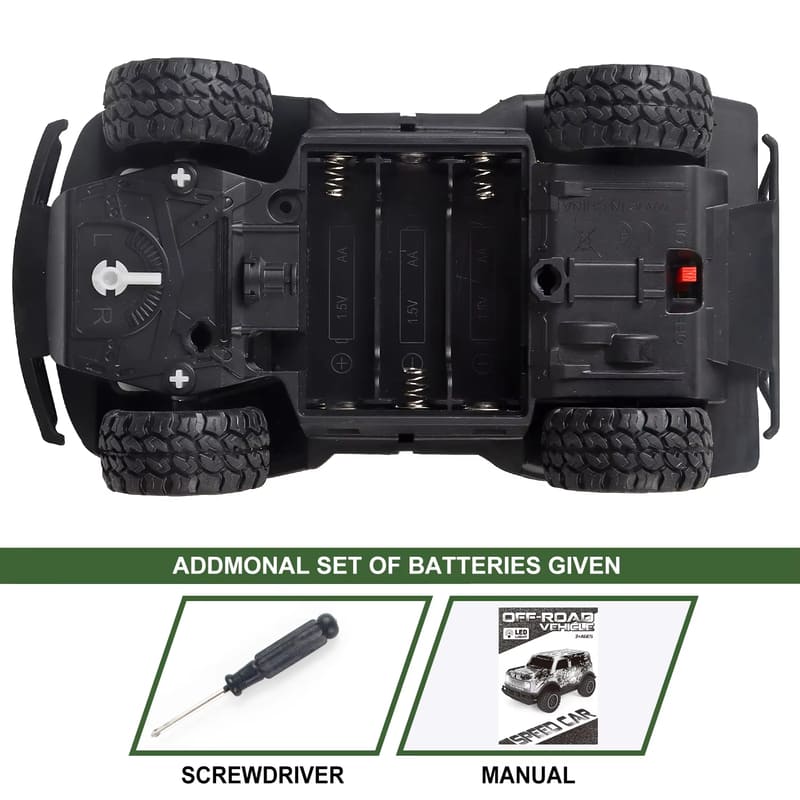 Новый 1:24 полноразмерных светодиодных фонаря для бездорожья, джип с дистанционным управлением, 10 км/ч, управляемый батарейками, детская игрушечная машинка, подарок для мальчика, защита от падений и столкновений