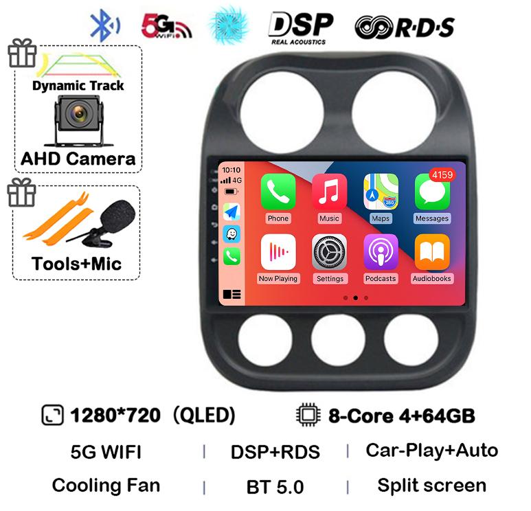 Android 14 Carplay Auto Car Radio For Jeep Compass Patriot 2010 2011 2012 2013 2014 2015 2016 GPS Multimedia Stereo Player QLED