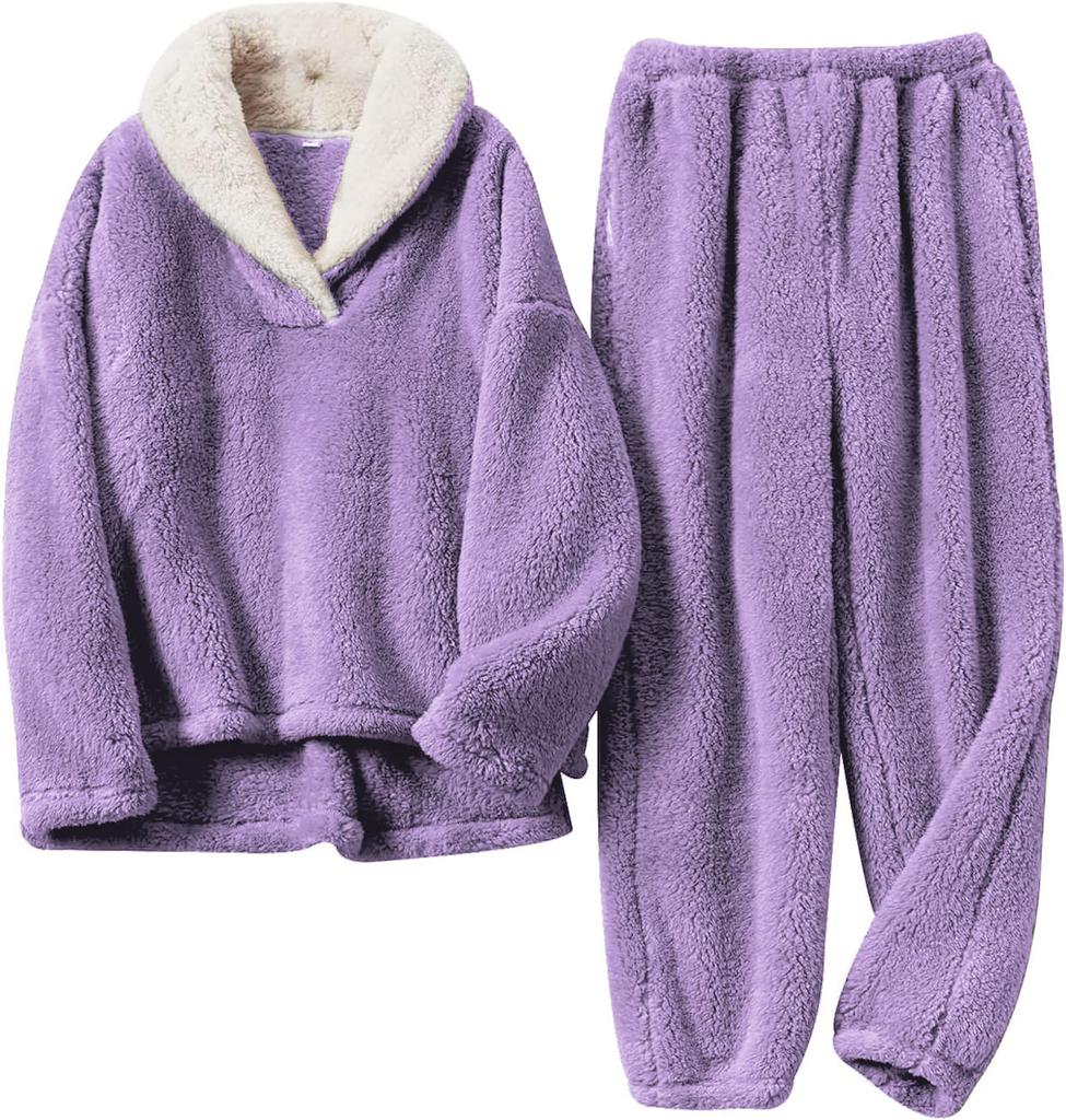 Ladies' Casual And Comfortable Round Neck Warm And Plush Home Clothes Cardigan Sleepwear And Pants Set