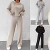 2 Pcs/Set Women Hoodie Pants Suit Drawstring Thread Long Sleeves Solid Color Top High Waist Wide Leg Sport Trousers Spring Fall Tracksuit