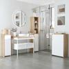 Cozy Style Bathroom Storage Column Cabinet with 3 Drawer Niches and Shelf, White with Light Oak Finish