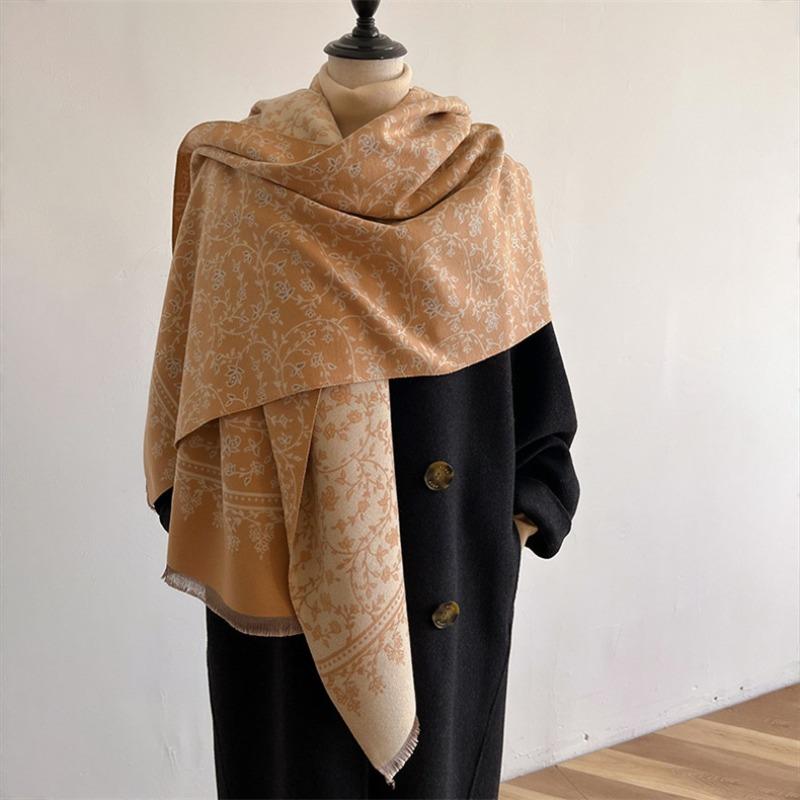 Autumn and Winter Versatile Elegant Small Floral Imitation Cashmere Scarf Women's High-end Warm Scarf Shawl Car Blanket Women