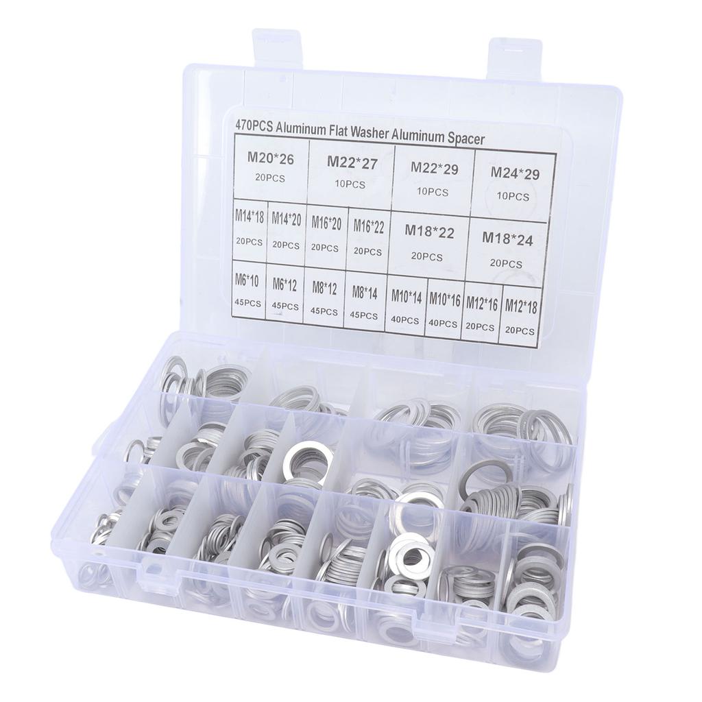 470Pcs Sealing Washer Aluminum Alloy Round Flat Washer Assortment Kit for Automobiles Faucets