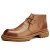 Casual Leather Round Head Thermal Sewing Line Men'S Brown Winter Velvet Thermal Cowhide Tooling Martin Boots