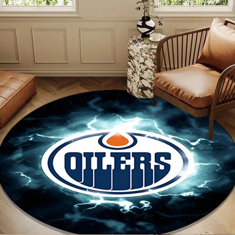 Edmonton Oilers Emblem Round Rug for Livingroom,Bedroom, Palyroom, Chair Rug, Area rug, Circle Carpet, Large Size Decor Fan Christmas gift