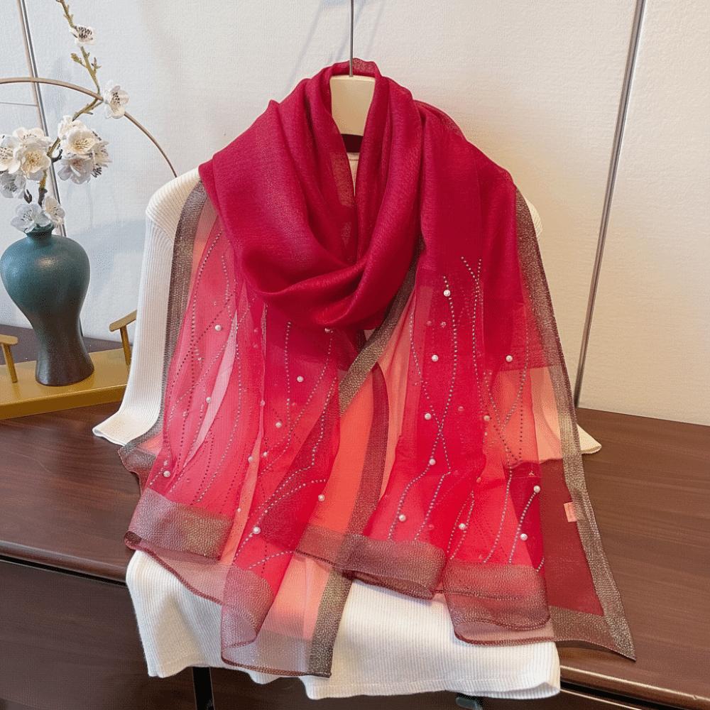 Soft Sunscreen Shawl Shimmer Pearls Striped Lady Bandanas Fashion Foulard Hijab
