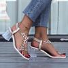 Korean Plus Size Rhinestone Butterfly Chunky Heel Square Toe Sandals – Women's Fashion Crystal Heels