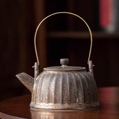 Винтажный грубый керамический чайник, японский керамический чайник, обожженный в печи, чайный сервиз в стиле кунг-фу, домашний позолоченный железный горшок с ржавой глазурью