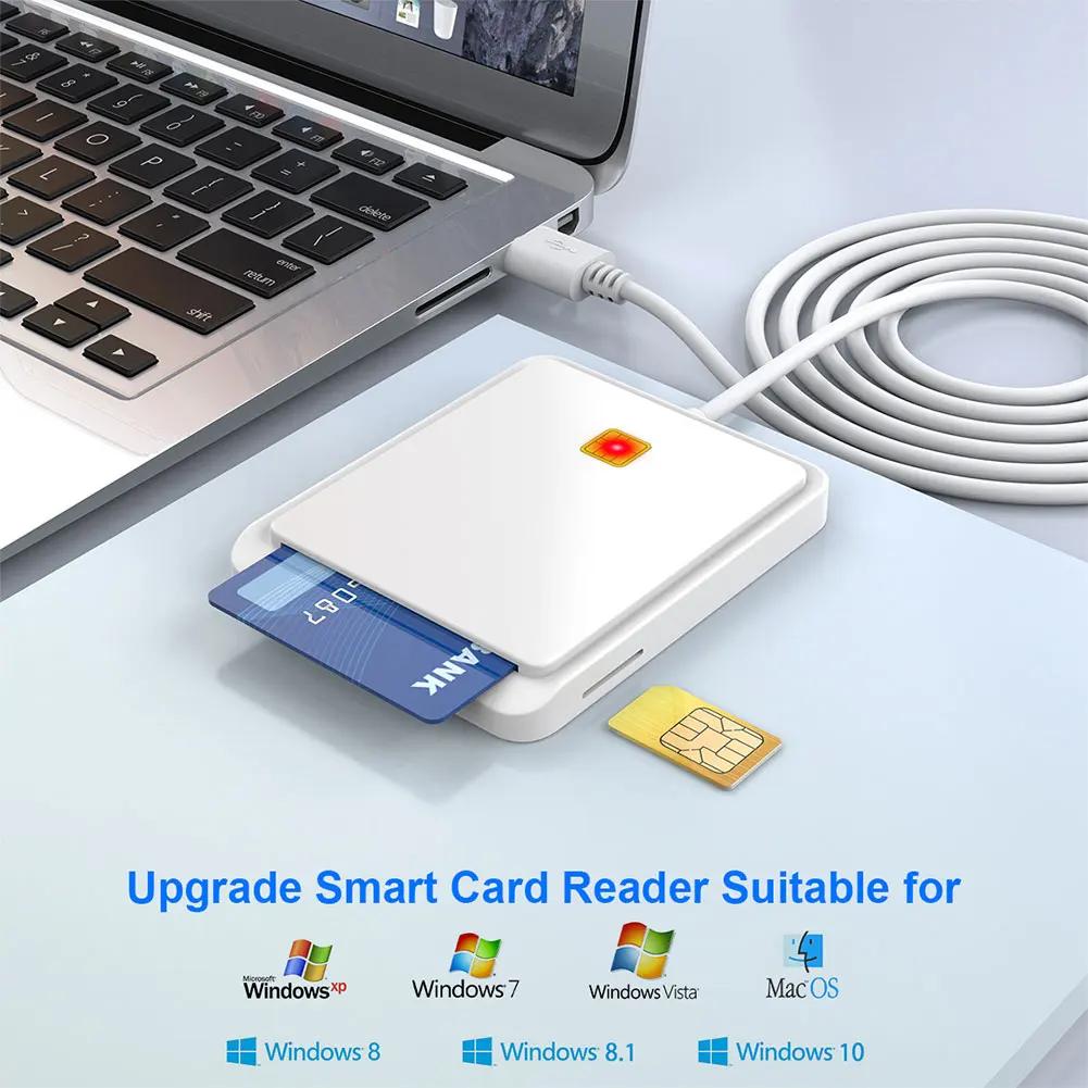 USB 2.0 Устройство для чтения смарт-карт с поддержкой горячей замены памяти для ID-карт, банковских карт, SIM-карт, CAC-карт, Клонер, Разъем-адаптер для Windows 7/8/8.1/10