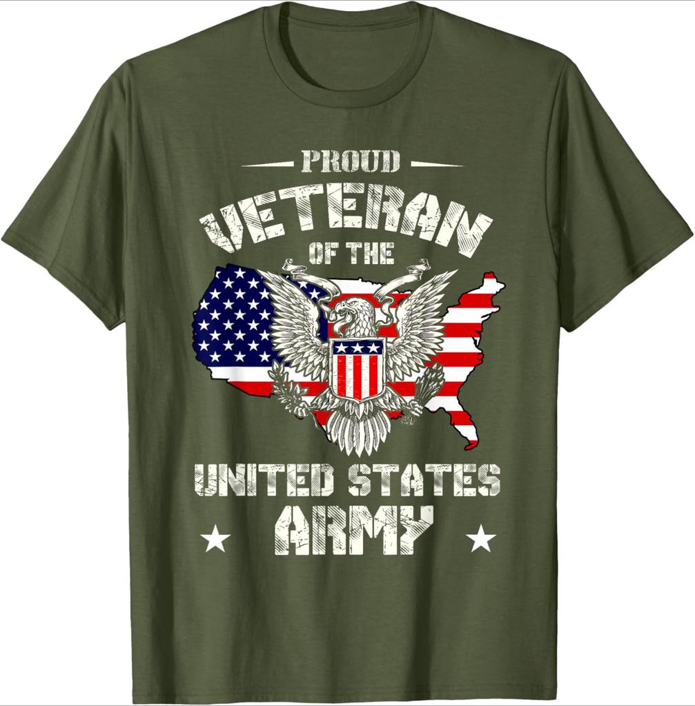 Proud Veteran of the US ArmyUSA Flag Soldier Veteran design100cotton summer Oneck short sleeve printed mens Tshirt