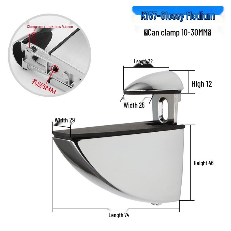Adjustable Zinc Alloy Glass Clip Holder for Shelves - Furniture Accessory