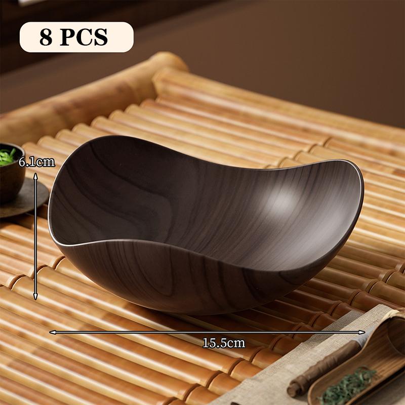 4/8PCS Wood Grain Plastic Bowl - Multifunctional Salad Fruit Candy Container For Party Gathering Table Supplies
