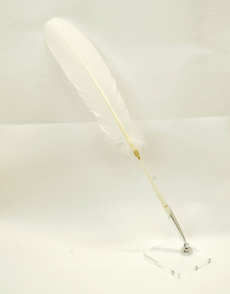 Упаковка из 2 наборов Японская обработка перо индейки пластиковый стержень ручка банкира прозрачная акриловая подставка для ручек с серебристым держателем для ручек белое перо +