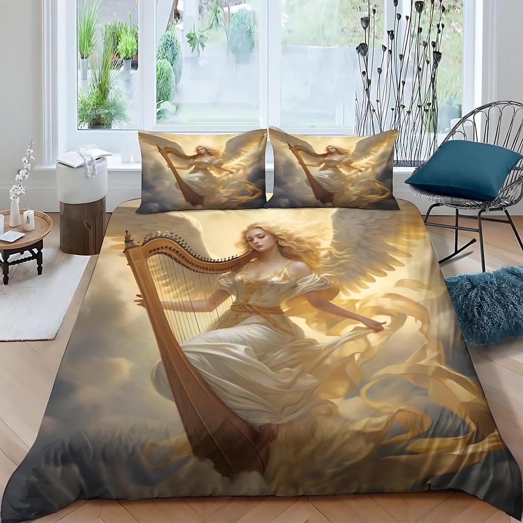 Angel Duvet Cover Set for Kids Queen Twin Size Quilt Covers Lightweight Down Room Decor 2 Pillowcases 1 Duvet Cover No Comforter