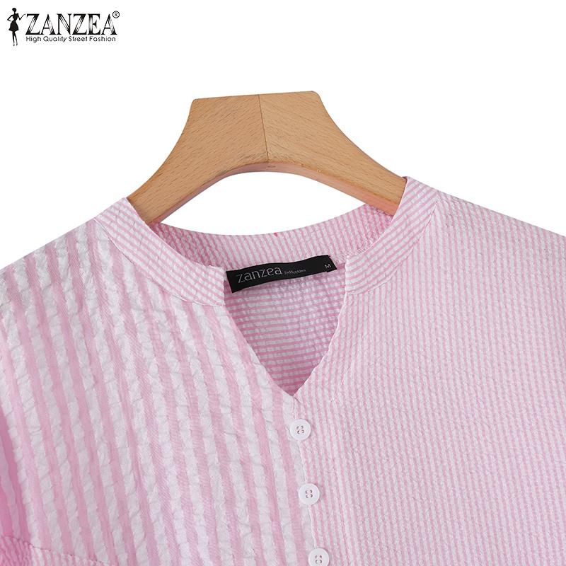 ZANZEA Женская повседневная свободная блузка с v-образным вырезом в полоску и половиной рукава