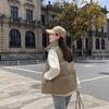 Women Autumn Winter Stand Collar Solid Color Sleeveless Big Pocket Coat Warm Short Cotton Vest