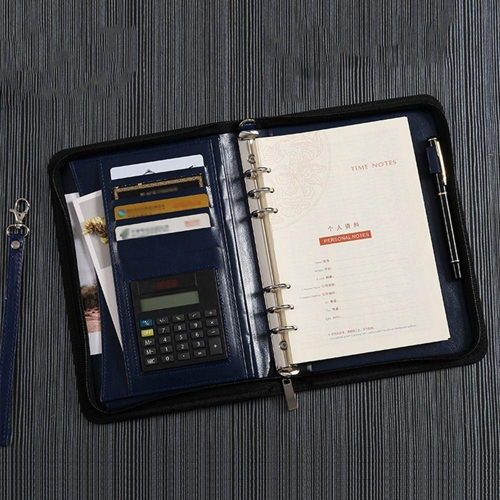 Portable Portfolio Binder 6-Ring Business Notebook Memo Book File Folder Document Storage