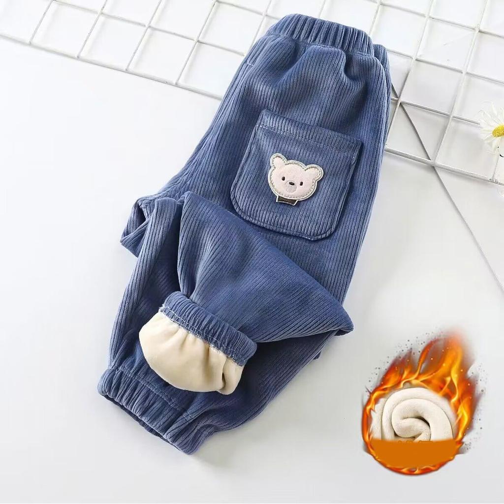 Autumn Winter Children's Plush Thick Warm Pants Baby Boys Pants Keep Warm Cute Bear Girls Trousers Kids Clothes