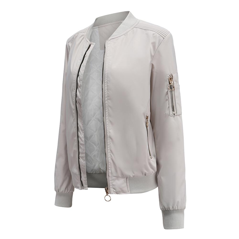 Женская куртка с длинными рукавами и боковыми карманами на молнии, повседневные тонкие куртки-бомберы, весенне-осенняя верхняя одежда