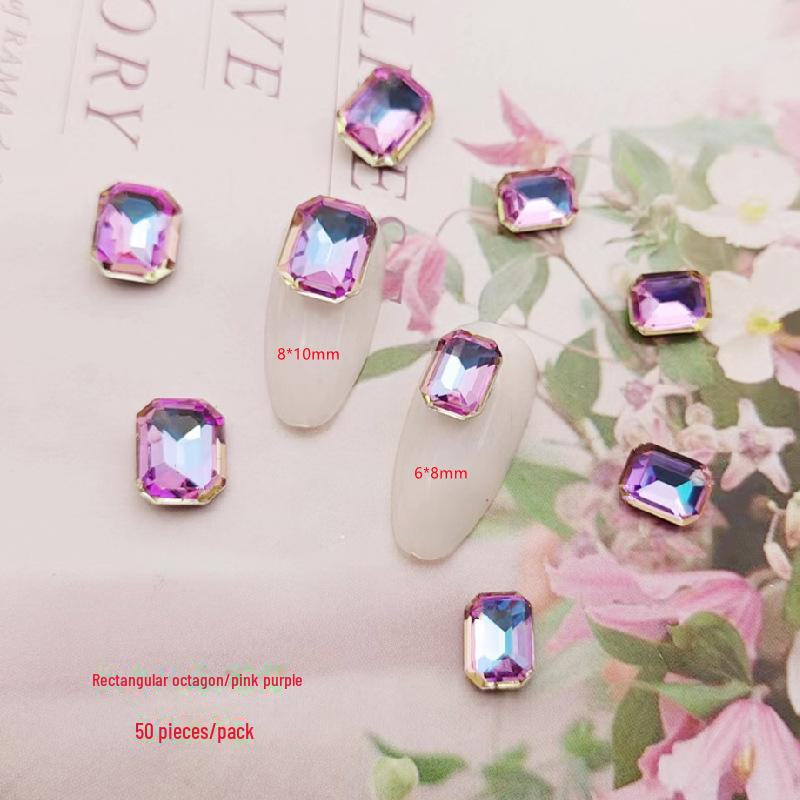 Прямоугольные восьмиугольные наклейки для дизайна ногтей - хрустальные стеклянные бриллианты и цветные сахарные камни