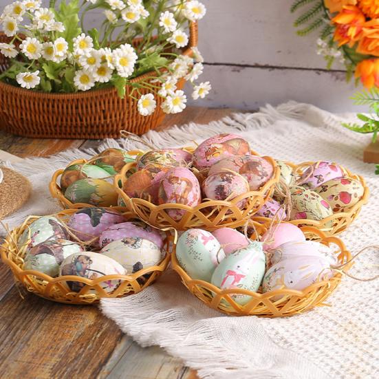 7Pcs/Set Colorful Bunny Painted Plastic Easter Eggs with Basket Hanging Pendant DIY Easter Egg Crafts Home Easter Party Supplies