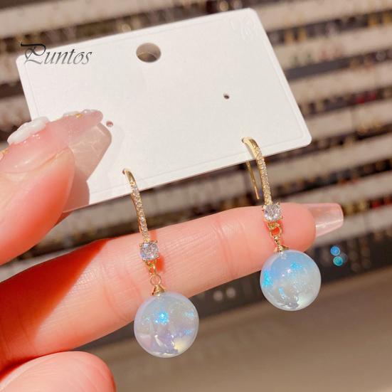 1 Pair Hook Earrings Bling Rhinestone Golden Iridescent Elegant Temperament High Gloss Faux Pearl Drop Earrings Fashion Jewelry